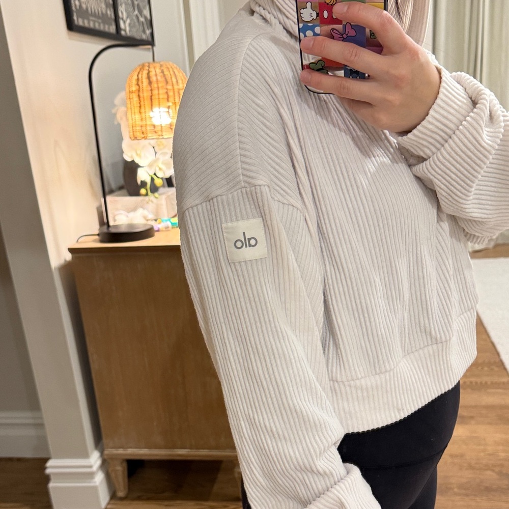 ALO Cream Ribbed Hoodie - Picture 3 of 13